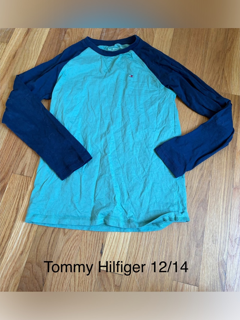 Tommy Hilfiger Teal and Navy Long-Sleeve Raglan Shirt